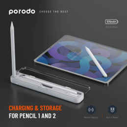 Porodo Wireless Charging & Storage Case for Pencil 1 & 2 – Portable Charging Box & Tip Storage
