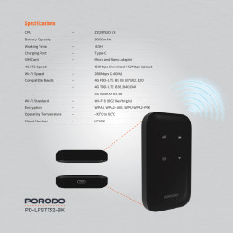 Porodo Pocket Router 4G LTE | WiFi 6 – Portable Hotspot with Long‑Life Battery