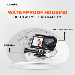 Porodo Lifestyle UHD Dual Display Action Camera – 4K, Waterproof, Dual‑Screen, Wi‑Fi
