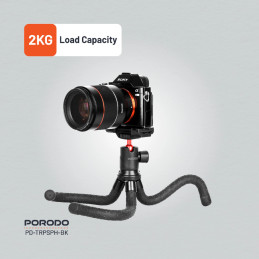 Porodo Flexible Tripod Stand – Foldable, Lightweight Camera & Smartphone Tripod, 1/4″ Mount