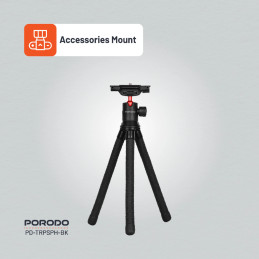 Porodo Flexible Tripod Stand – Foldable, Lightweight Camera & Smartphone Tripod, 1/4″ Mount