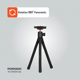 Porodo Flexible Tripod Stand – Foldable, Lightweight Camera & Smartphone Tripod, 1/4″ Mount