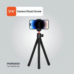 Porodo Flexible Tripod Stand – Foldable, Lightweight Camera & Smartphone Tripod, 1/4″ Mount