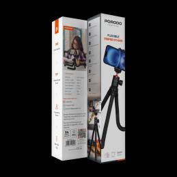 Porodo Flexible Tripod Stand – Foldable, Lightweight Camera & Smartphone Tripod, 1/4″ Mount
