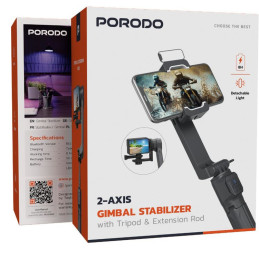 Porodo 2‑Axis Gimbal Stabilizer – Motorized Smartphone Stabilizer, Portable & Lightweight