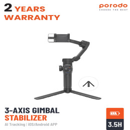 Porodo 3‑Axis Gimbal Stabilizer with AI Tracking – Smartphone Motorized Stabilizer, Face & Object Tracking