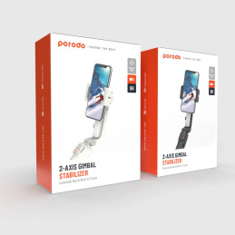 Porodo 2‑Axis Gimbal Stabilizer – Extension Rod & Built-in Tripod, Smartphone Motorized Stabilizer