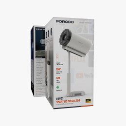 Porodo LifeStyle Lumos Smart HD Projector – Compact Smart Projector, 100″ Screen, Android TV