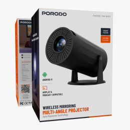 Porodo Wireless Mirroring Multi‑Angle Projector – Full HD, 40–130″, WiFi/Bluetooth Mirroring, Android Smart Projector