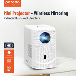 Porodo Mini Projector – Wireless Mirroring, Dust‑Proof Structure, 30–150″ Projection